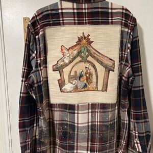 Upcycled Flannel Christmas Plaid Shirt